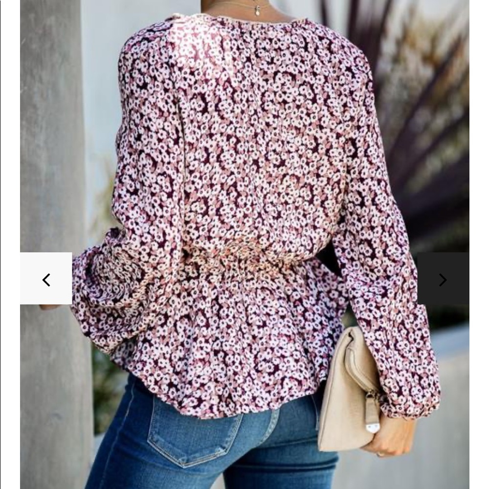 NEW Vici Flush of Dawn Floral V Neck Ruffle Top - Picture 3 of 8
